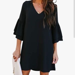 Black V-Neck Bell Sleeve Shift Dress